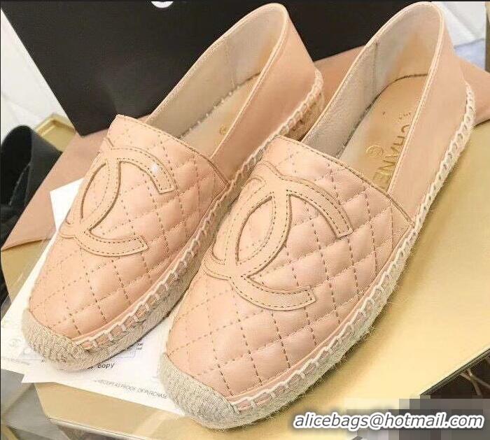 Buy Cheapest Chanel CC Logo Quilted Leather Espadrilles G32001 Apricot