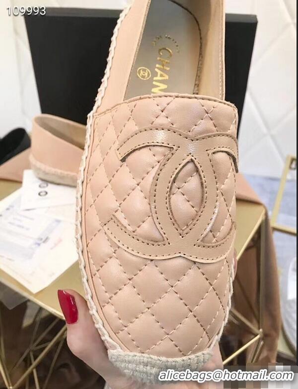 Buy Cheapest Chanel CC Logo Quilted Leather Espadrilles G32001 Apricot