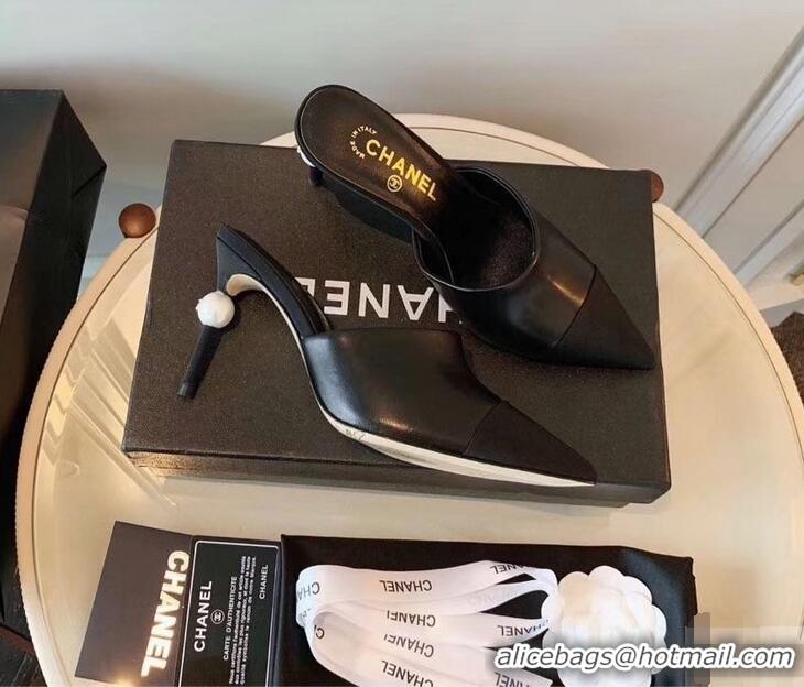 Luxury Discount Chanel Pearl Heel 8.5cm Mules G32100 Black 2019