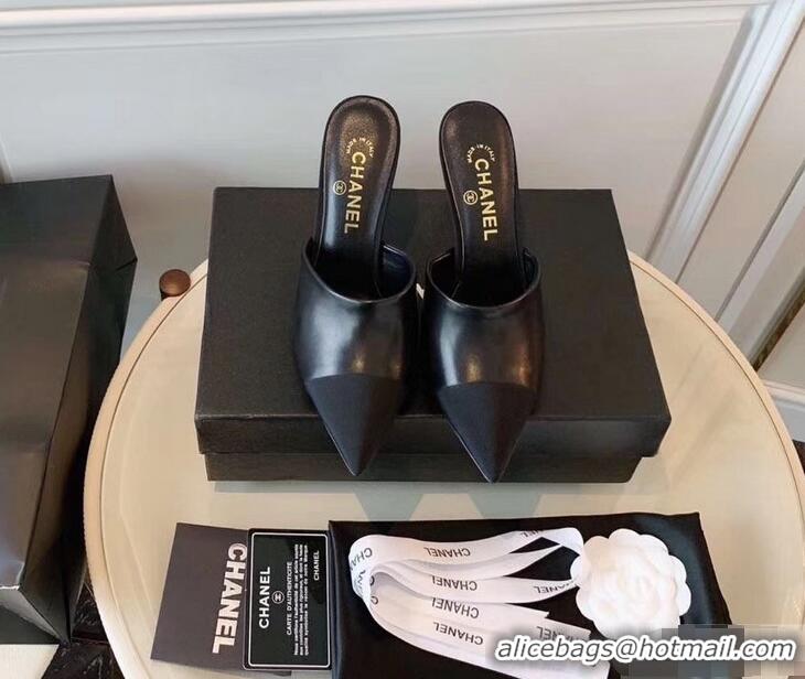 Luxury Discount Chanel Pearl Heel 8.5cm Mules G32100 Black 2019