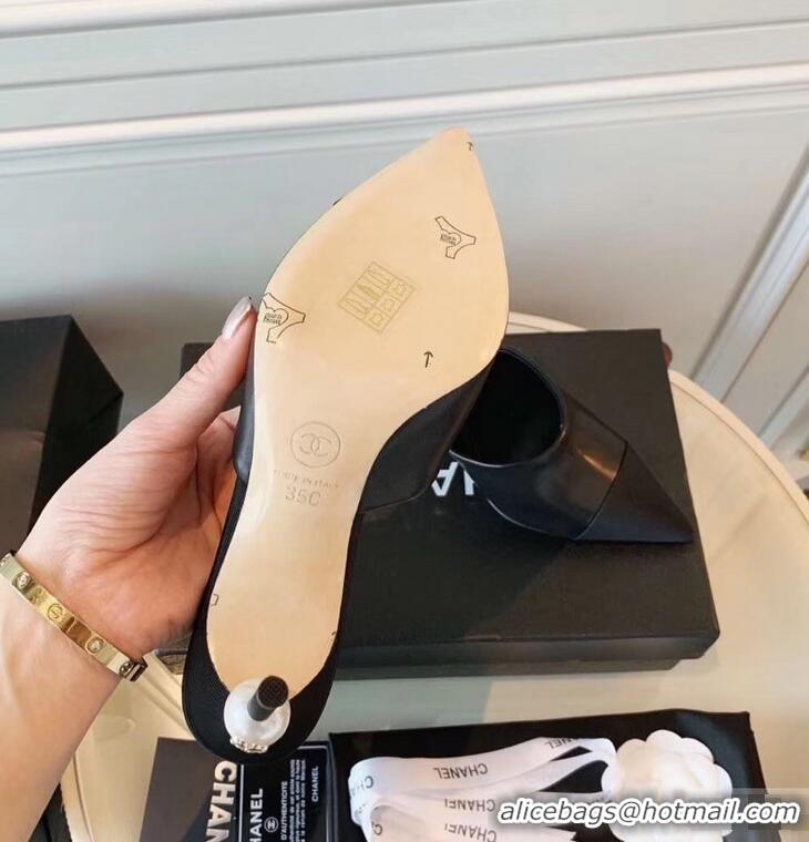 Luxury Discount Chanel Pearl Heel 8.5cm Mules G32100 Black 2019