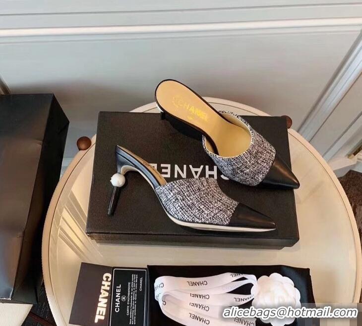 Good Taste Chanel Pearl Heel 8.5cm Mules G32100 Tweed 2019