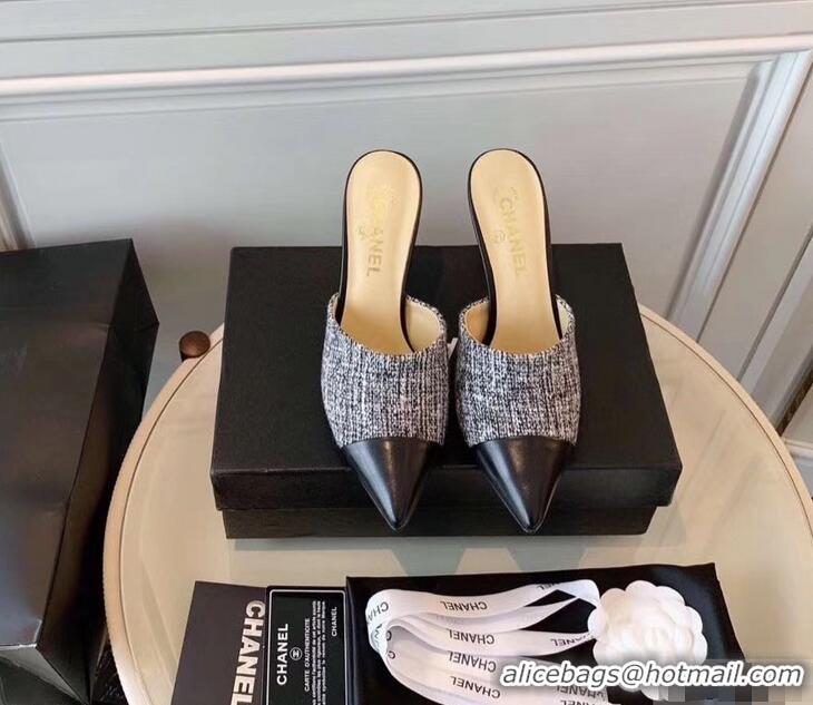 Good Taste Chanel Pearl Heel 8.5cm Mules G32100 Tweed 2019