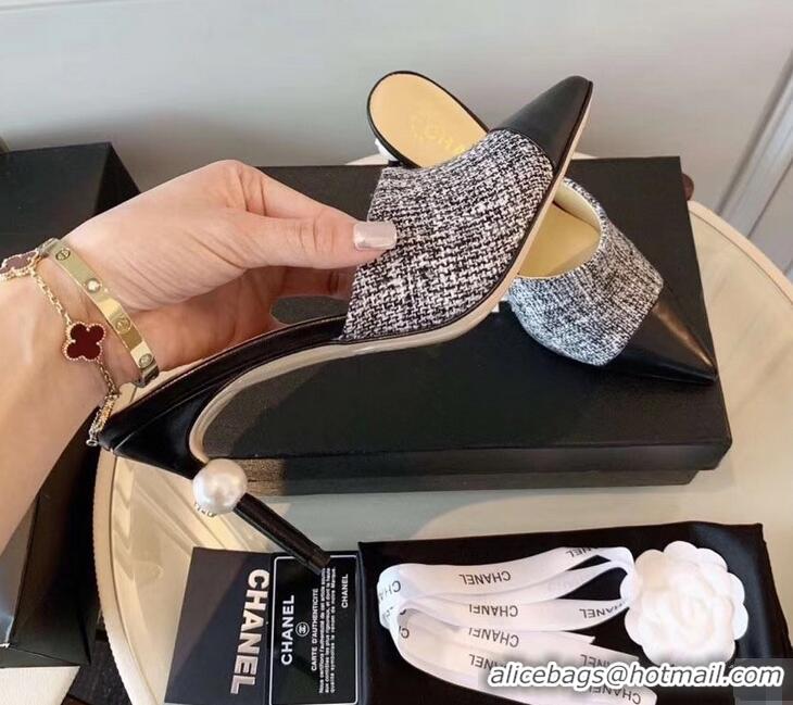 Good Taste Chanel Pearl Heel 8.5cm Mules G32100 Tweed 2019