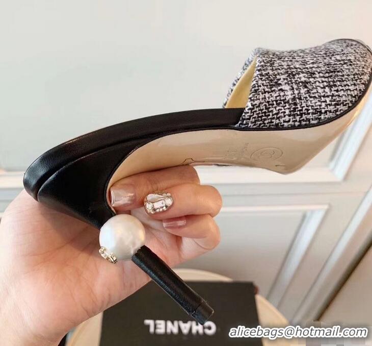 Good Taste Chanel Pearl Heel 8.5cm Mules G32100 Tweed 2019