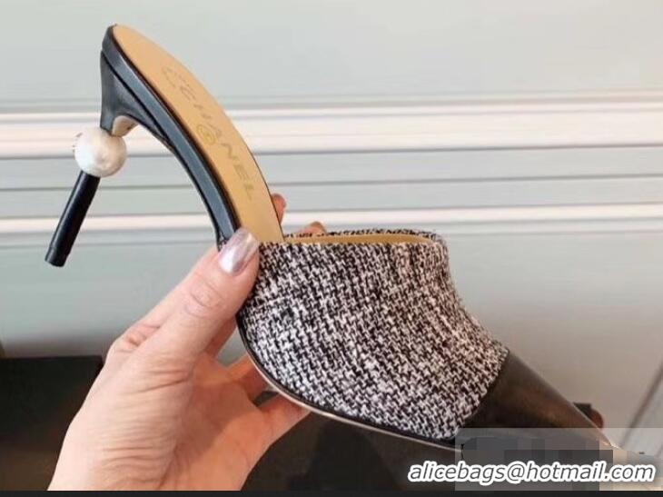 Good Taste Chanel Pearl Heel 8.5cm Mules G32100 Tweed 2019