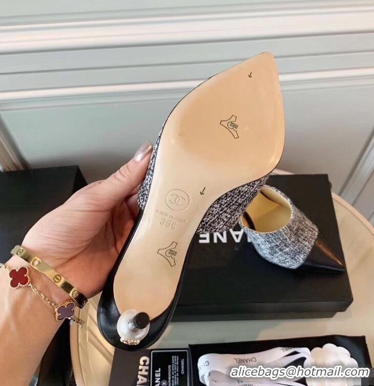 Good Taste Chanel Pearl Heel 8.5cm Mules G32100 Tweed 2019