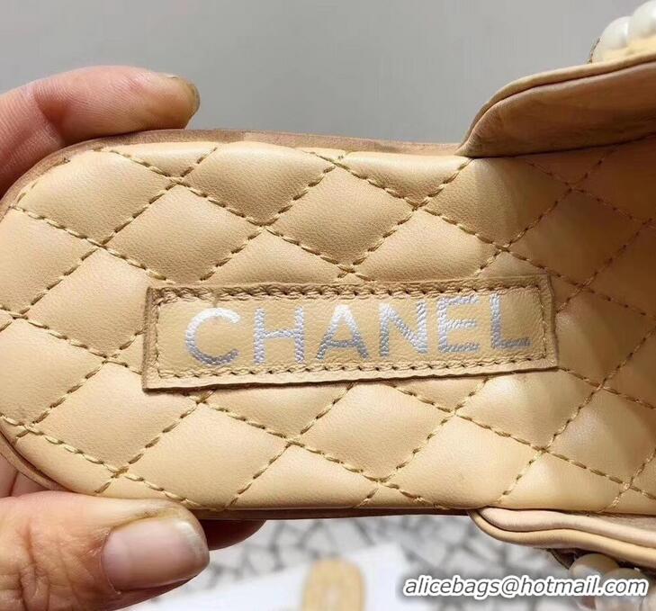 Best Imitation Chanel Chain and Pearl Slipper Sandals G34407 Beige 2019