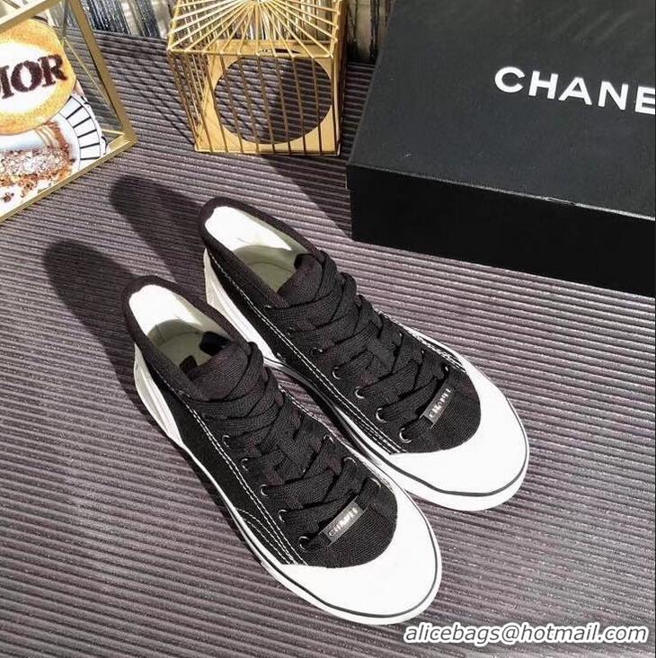 Cheap Chanel Logo High-Top Sneakers G34761 Fabric Black 2019