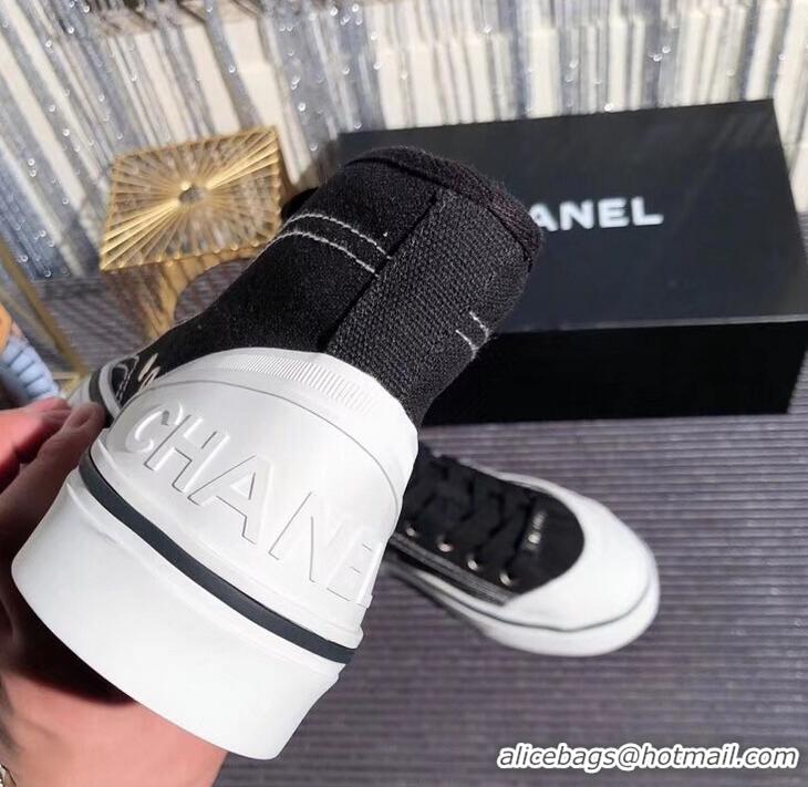 Cheap Chanel Logo High-Top Sneakers G34761 Fabric Black 2019