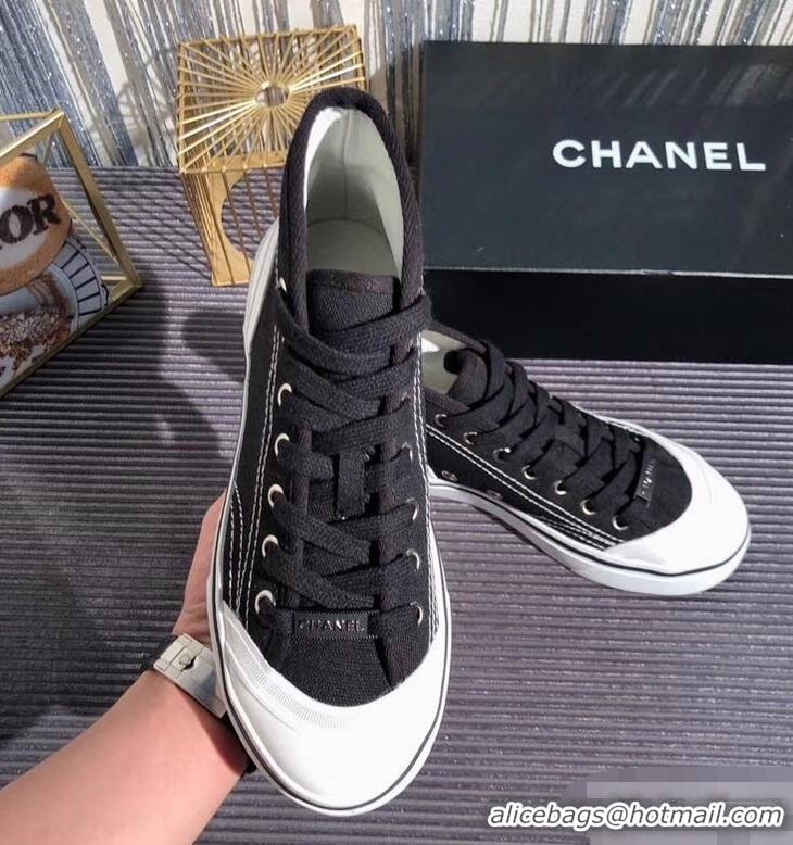 Cheap Chanel Logo High-Top Sneakers G34761 Fabric Black 2019