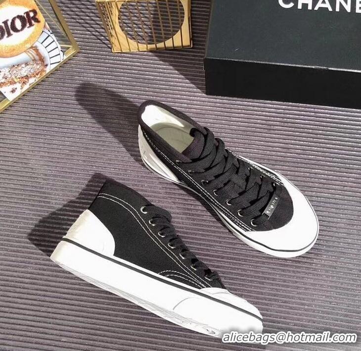 Cheap Chanel Logo High-Top Sneakers G34761 Fabric Black 2019