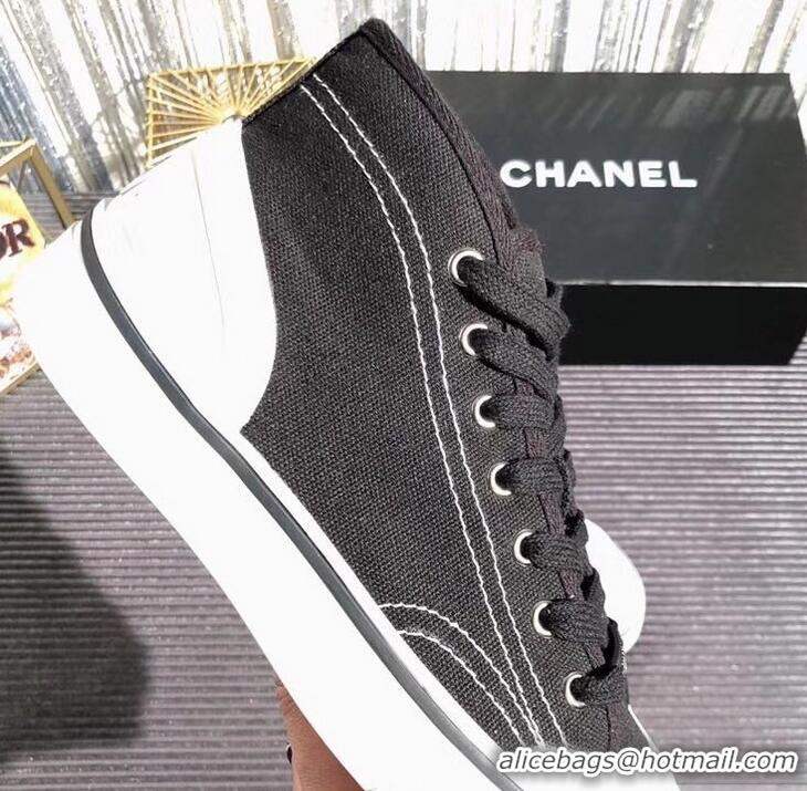 Cheap Chanel Logo High-Top Sneakers G34761 Fabric Black 2019