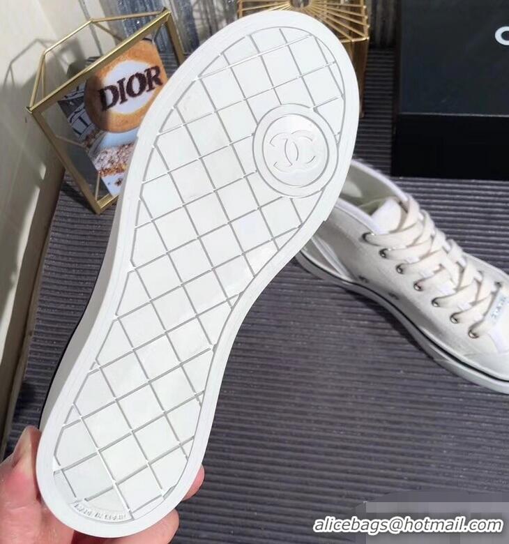 Chic Reproduction Chanel Logo High-Top Sneakers G34761 Fabric White 2019