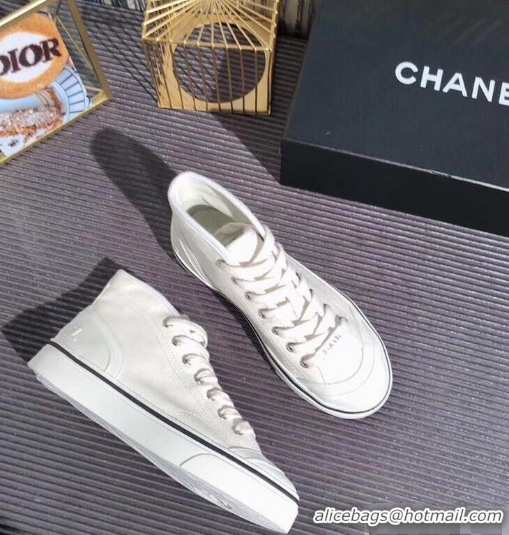 Chic Reproduction Chanel Logo High-Top Sneakers G34761 Fabric White 2019