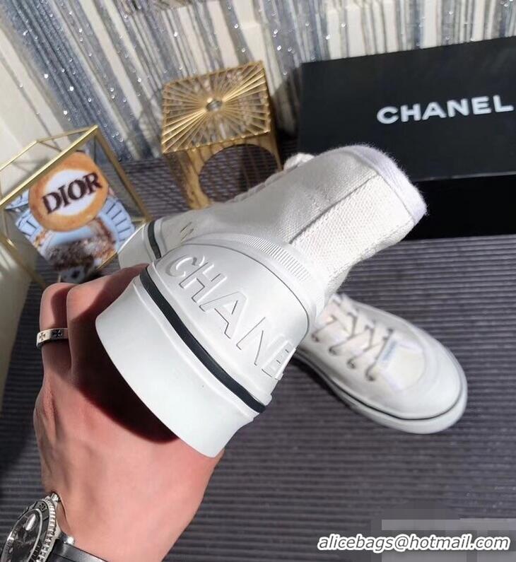 Chic Reproduction Chanel Logo High-Top Sneakers G34761 Fabric White 2019