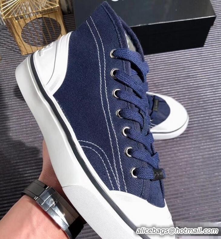 Shop Duplicate Chanel Logo High-Top Sneakers G34761 Fabric Dark Blue 2019