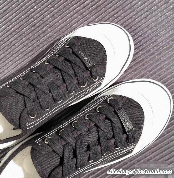 Popular Style Chanel Logo Sneakers G34760 Fabric Black 2019