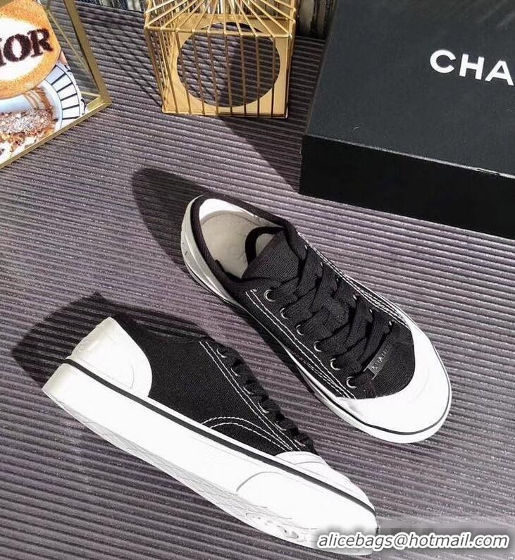 Popular Style Chanel Logo Sneakers G34760 Fabric Black 2019