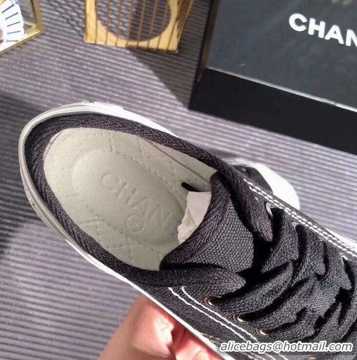 Popular Style Chanel Logo Sneakers G34760 Fabric Black 2019