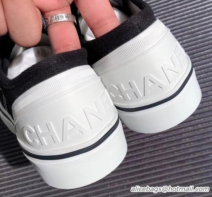 Popular Style Chanel Logo Sneakers G34760 Fabric Black 2019