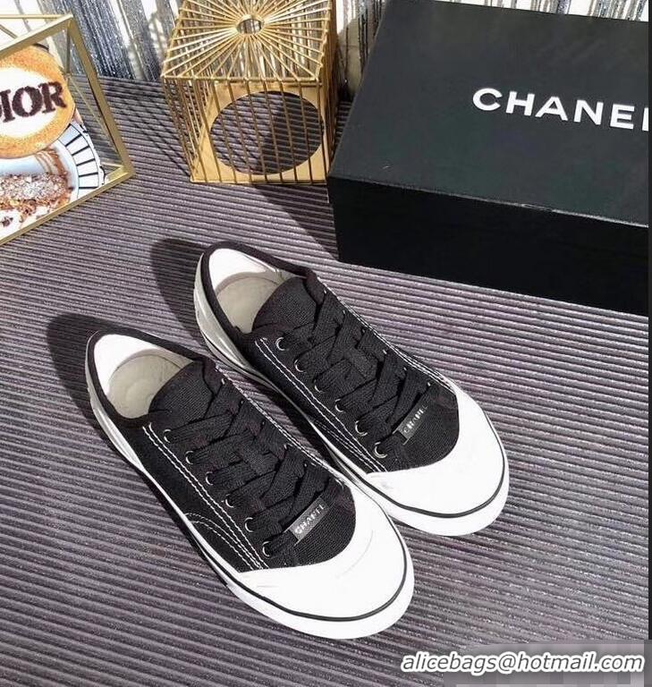 Popular Style Chanel Logo Sneakers G34760 Fabric Black 2019