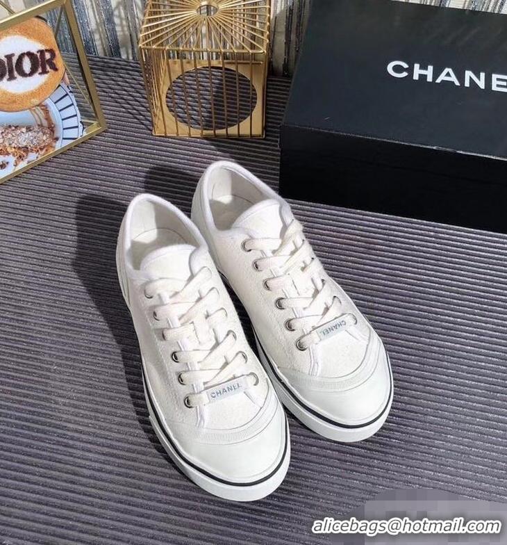 Lower Price Chanel Logo Sneakers G34760 Fabric White 2019