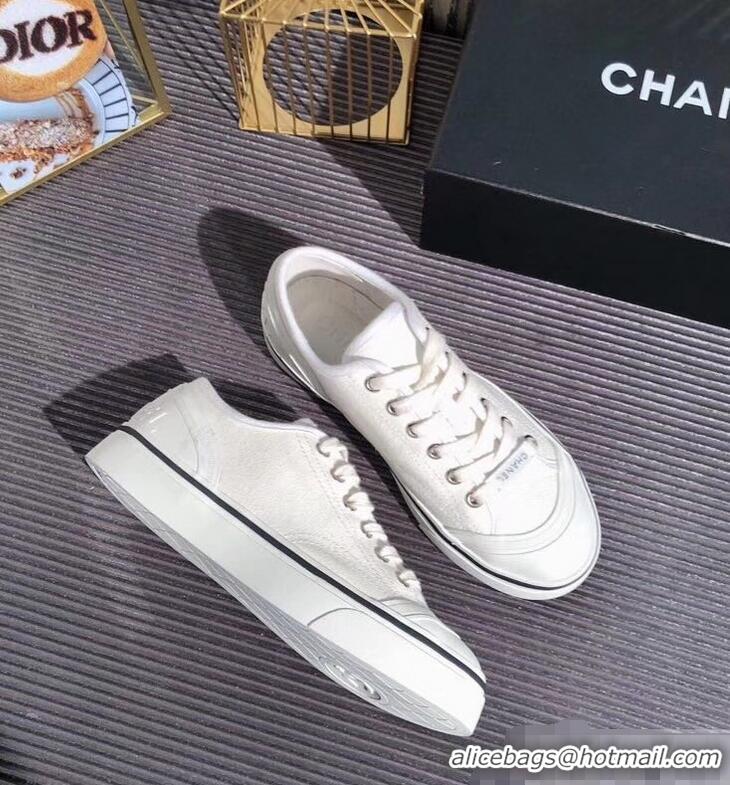 Lower Price Chanel Logo Sneakers G34760 Fabric White 2019