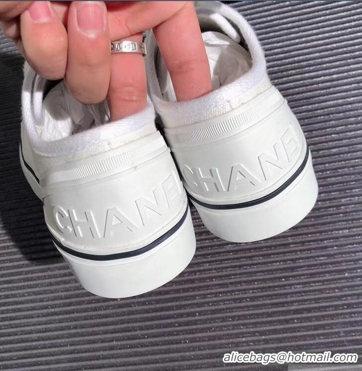 Lower Price Chanel Logo Sneakers G34760 Fabric White 2019