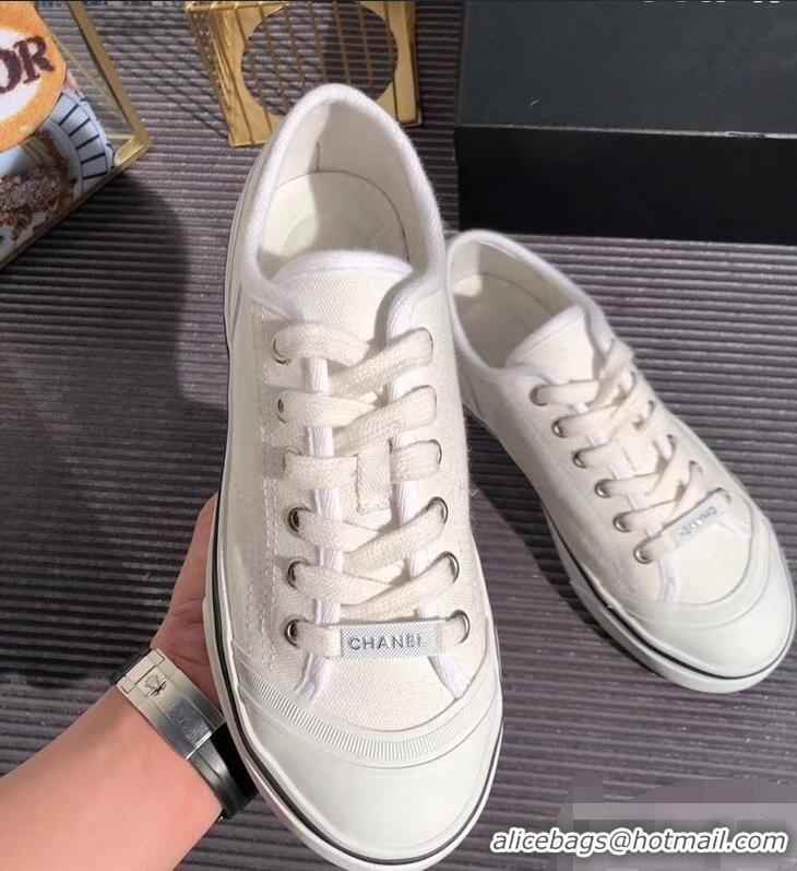 Lower Price Chanel Logo Sneakers G34760 Fabric White 2019