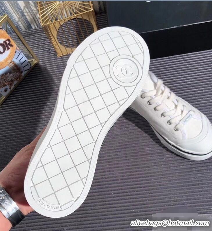 Lower Price Chanel Logo Sneakers G34760 Fabric White 2019