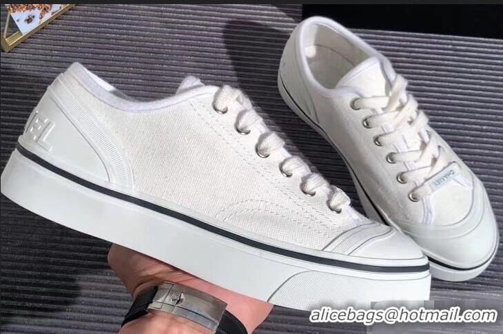 Lower Price Chanel Logo Sneakers G34760 Fabric White 2019