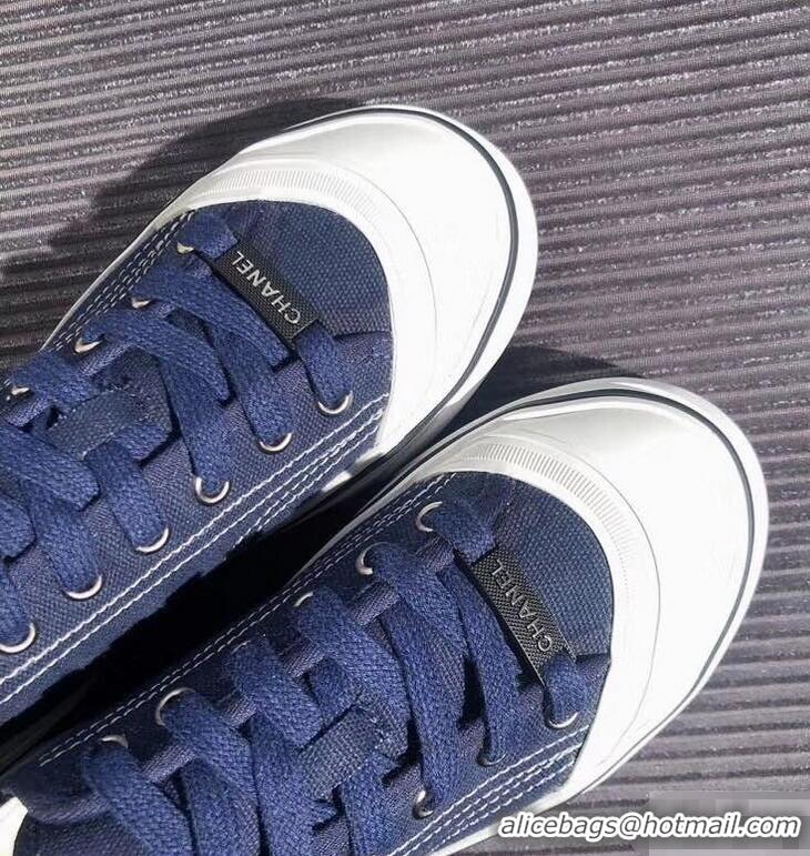 Top Design Chanel Logo Sneakers G34760 Fabric Dark Blue 2019