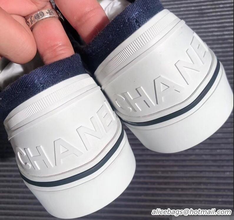 Top Design Chanel Logo Sneakers G34760 Fabric Dark Blue 2019