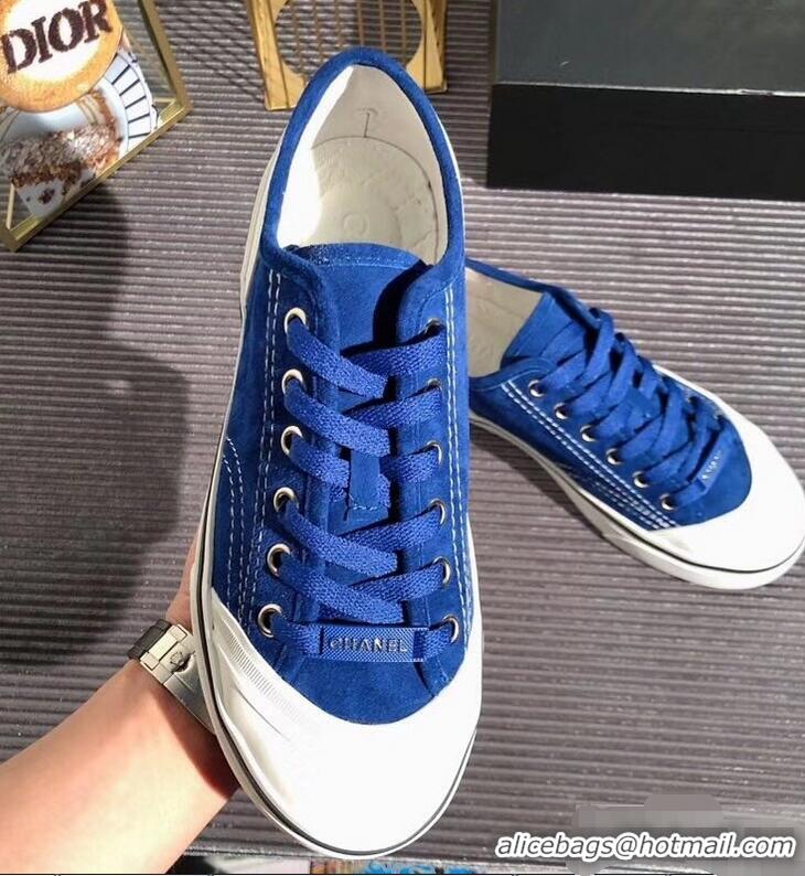 Cheap Price Chanel Logo Sneakers G34760 Suede Calfskin Blue 2019