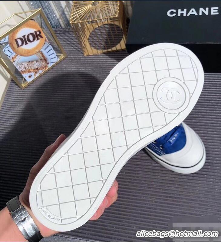 Cheap Price Chanel Logo Sneakers G34760 Suede Calfskin Blue 2019