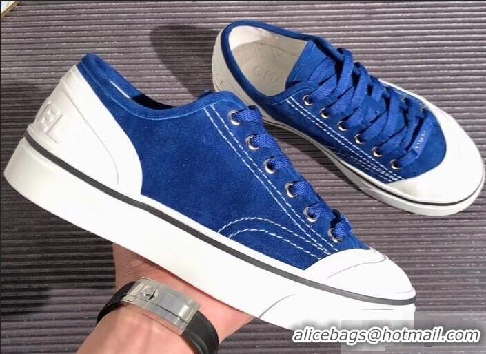 Cheap Price Chanel Logo Sneakers G34760 Suede Calfskin Blue 2019