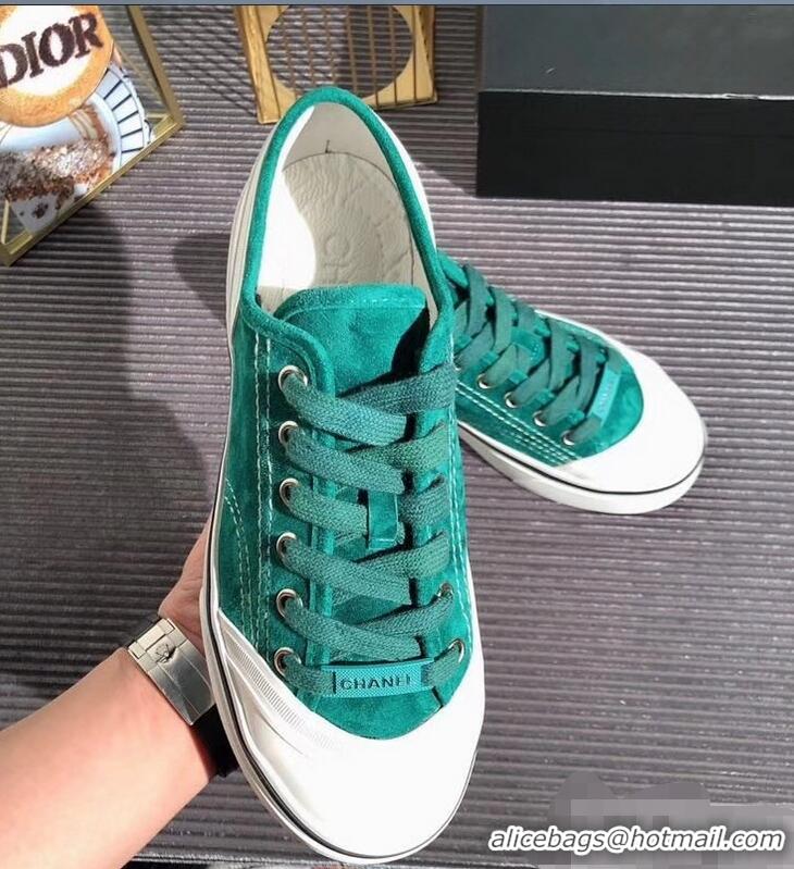 Big Discount Chanel Logo Sneakers G34760 Suede Calfskin Green 2019