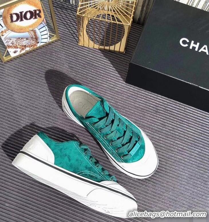 Big Discount Chanel Logo Sneakers G34760 Suede Calfskin Green 2019