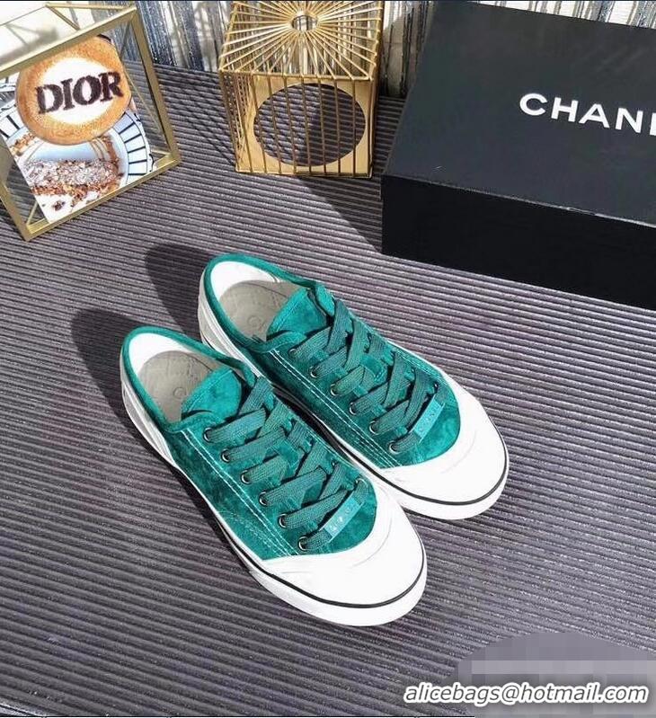 Big Discount Chanel Logo Sneakers G34760 Suede Calfskin Green 2019