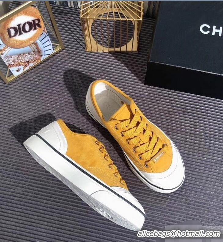 Unique Discount Chanel Logo Sneakers G34760 Suede Calfskin Yellow 2019