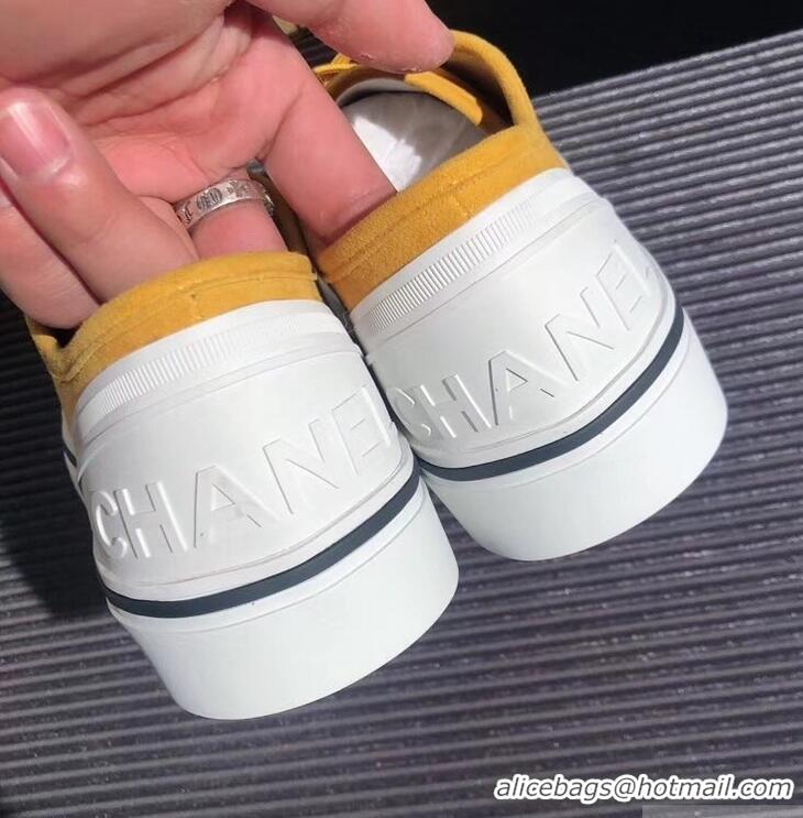 Unique Discount Chanel Logo Sneakers G34760 Suede Calfskin Yellow 2019