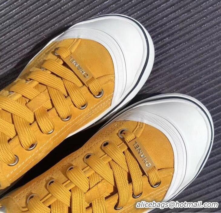 Unique Discount Chanel Logo Sneakers G34760 Suede Calfskin Yellow 2019