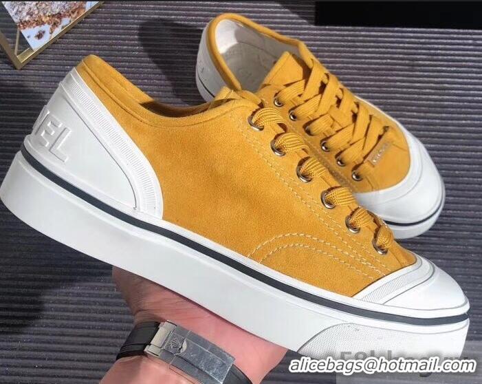 Unique Discount Chanel Logo Sneakers G34760 Suede Calfskin Yellow 2019