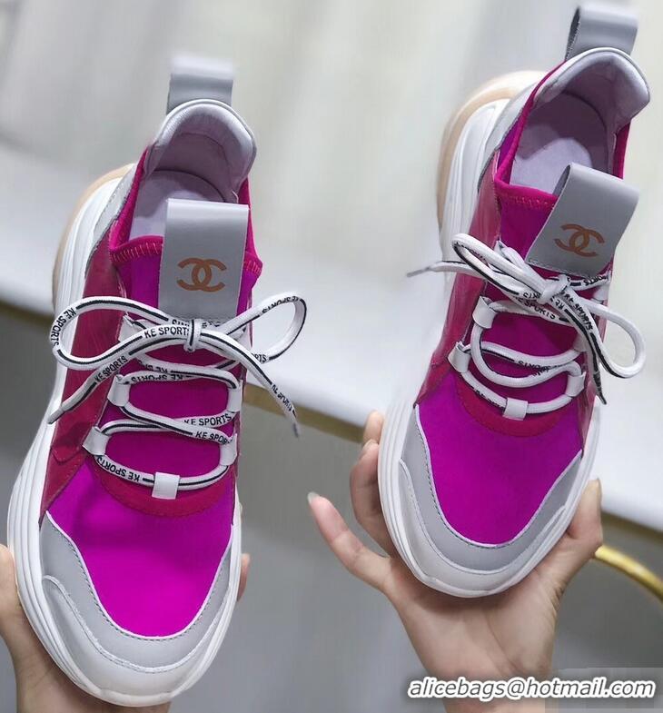 Buy Fashionable Chanel CC Logo Multicolor Sneakers G32214 Fuchsia 2019