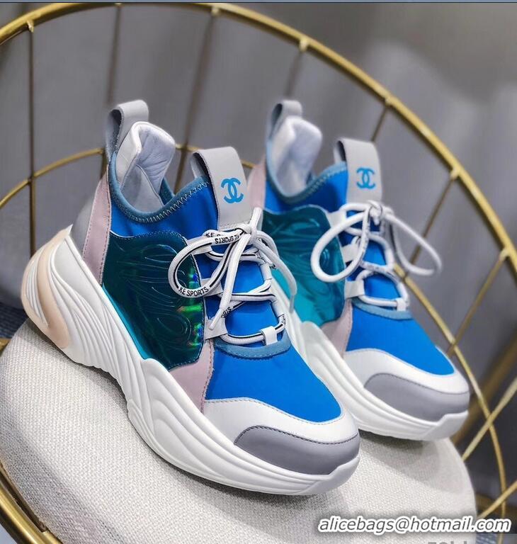 Well Crafted Chanel CC Logo Multicolor Sneakers G32214 Blue 2019