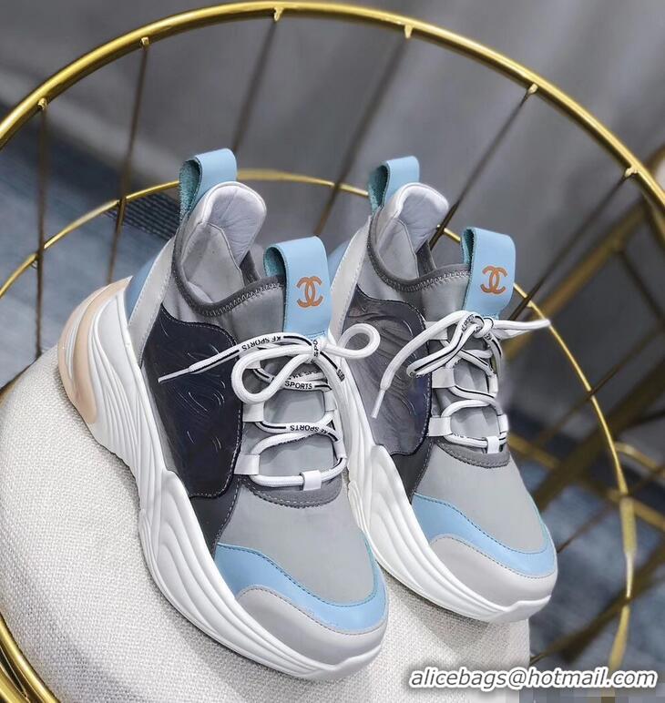 Noble Chanel CC Logo Multicolor Sneakers G32214 Gray/Blue 2019