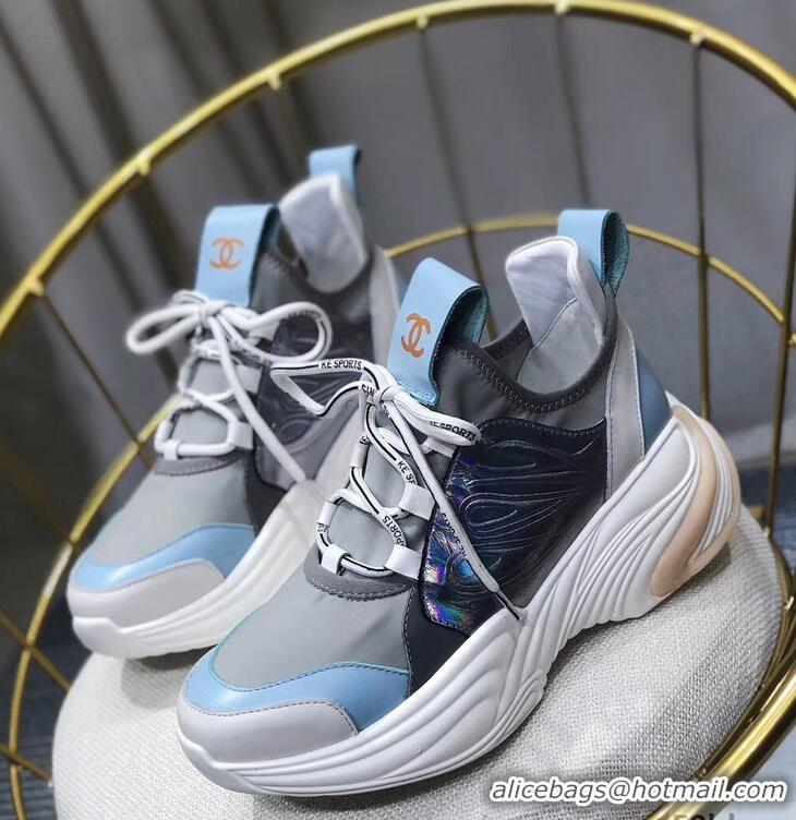 Noble Chanel CC Logo Multicolor Sneakers G32214 Gray/Blue 2019