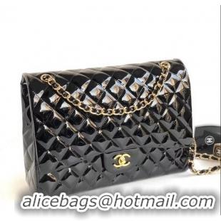 Pretty Style Chanel Maxi Classic Flap Bag A58601 in Patent Leather Black/Gold