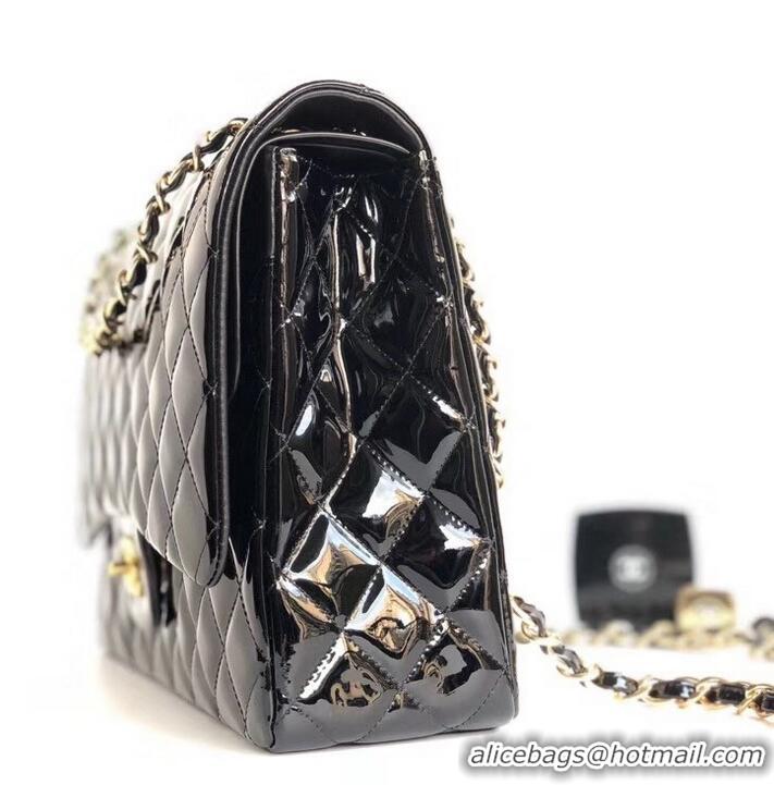 Pretty Style Chanel Maxi Classic Flap Bag A58601 in Patent Leather Black/Gold